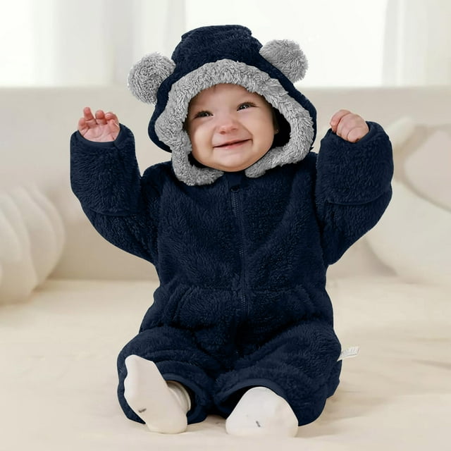 Cowsor Newborn Baby Bear Outfit Girls Boys Winter Fleece Clothes Hooded Romper Set