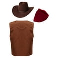 thumbnail image 2 of Doomiva Haloween Cowboy Outfit for Kids Cowboy Hat Vest and Bandanna for Carnival Party Brown&Red 14, 2 of 4