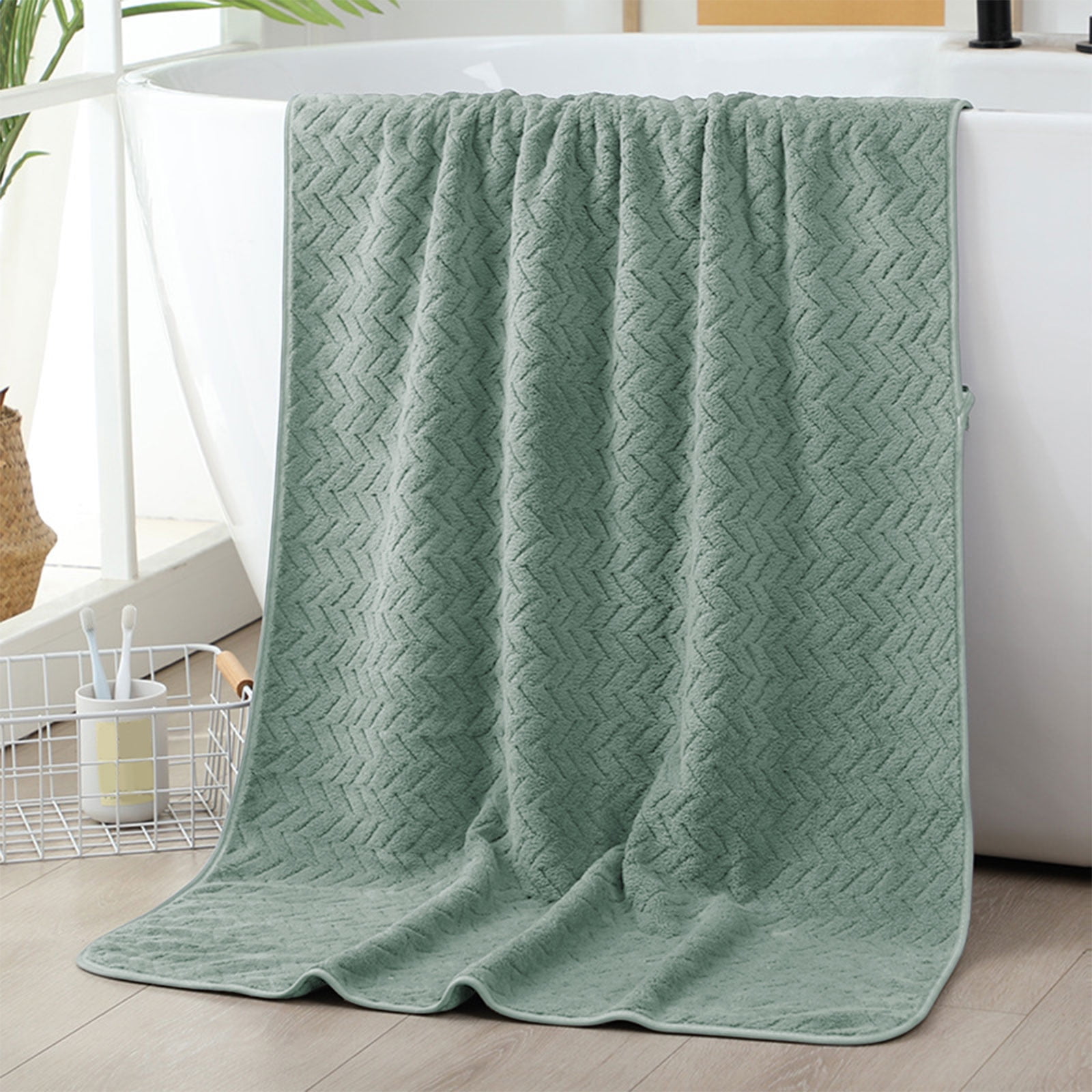 Hiroekza 8-Piece Coral Fleece Bath Towels Set for Bathroom 100% Cotton Towel Set Includes 2 Bath Towels 2 Hand Towels 4 Washcloths for Shower, Spa, Hotel & Home Bathroom Essentials Green