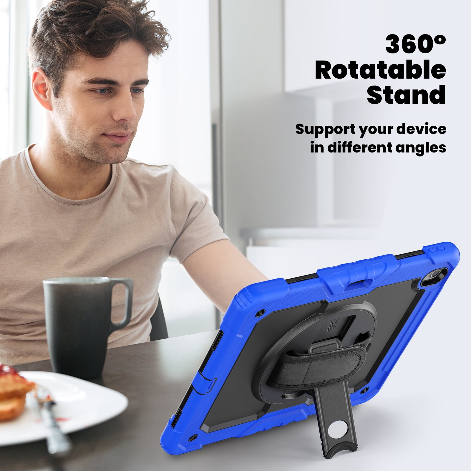 Allytechgroup iPad Air 13 2024 Case with Screen Protector / Shoulder Strap/ Pencil Holder, Heavy Duty Shockproof Rugged Handle Kickstand Bumper Case Cover for Apple iPad Air 13 Inch 2024 M2,Blue