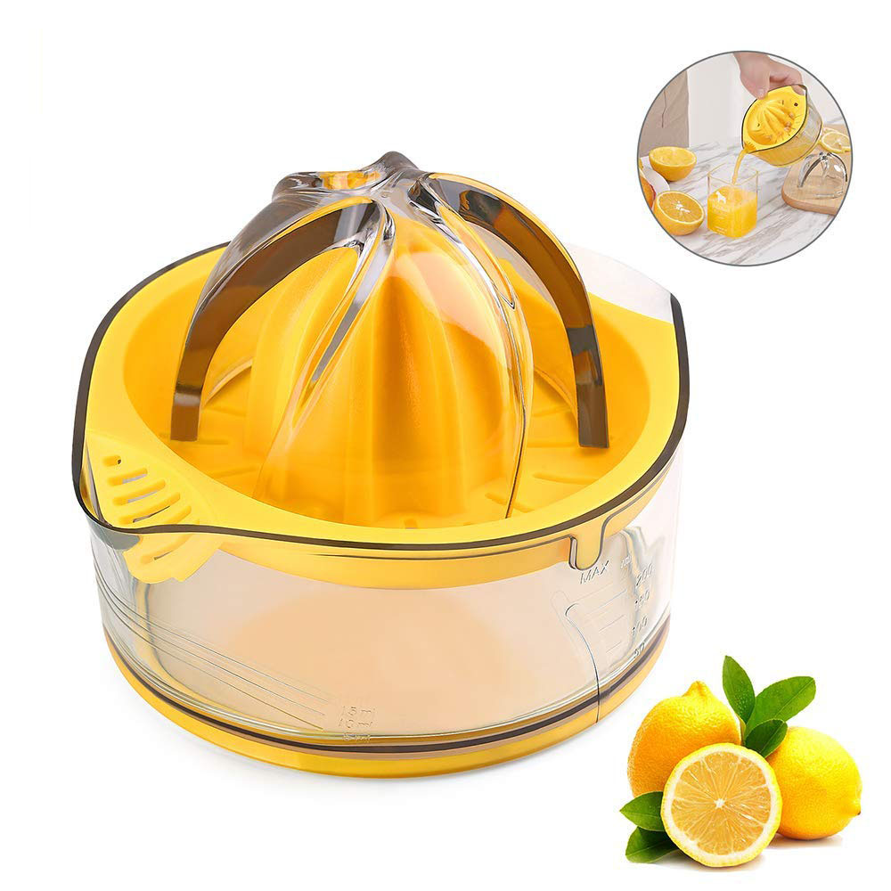 Random Color Hemoton Plastic Citrus Lemon Orange Juicer Manual Hand Squeezer Lime Press with Strainer Cup Anti-Slip Reamer Extraction Egg Separator