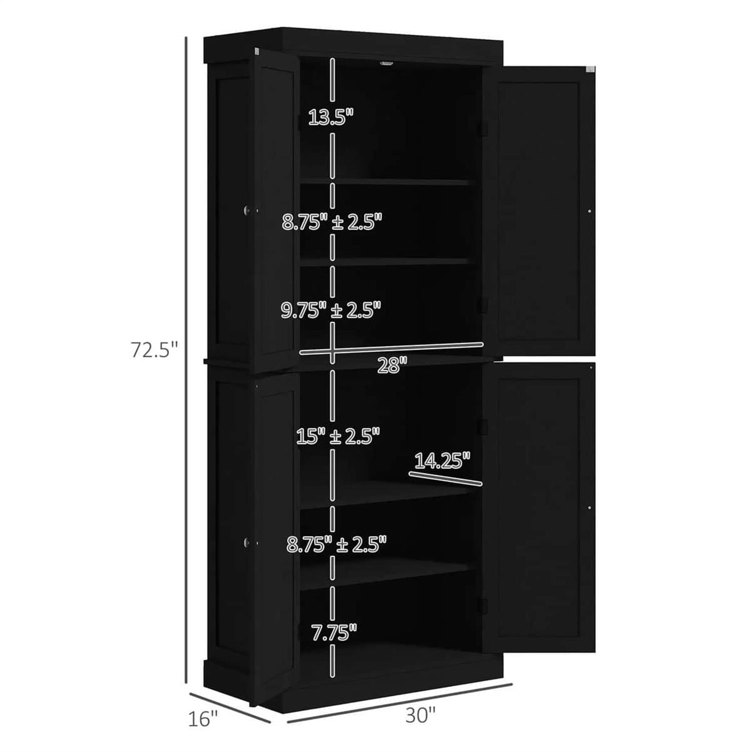 Demi Bonn 72" Large Kitchen Cabinet, Pantry Storage with Doors & Shelves, Freestanding Food Pantry Cabinet, Space-Saving Storage Solution, Black