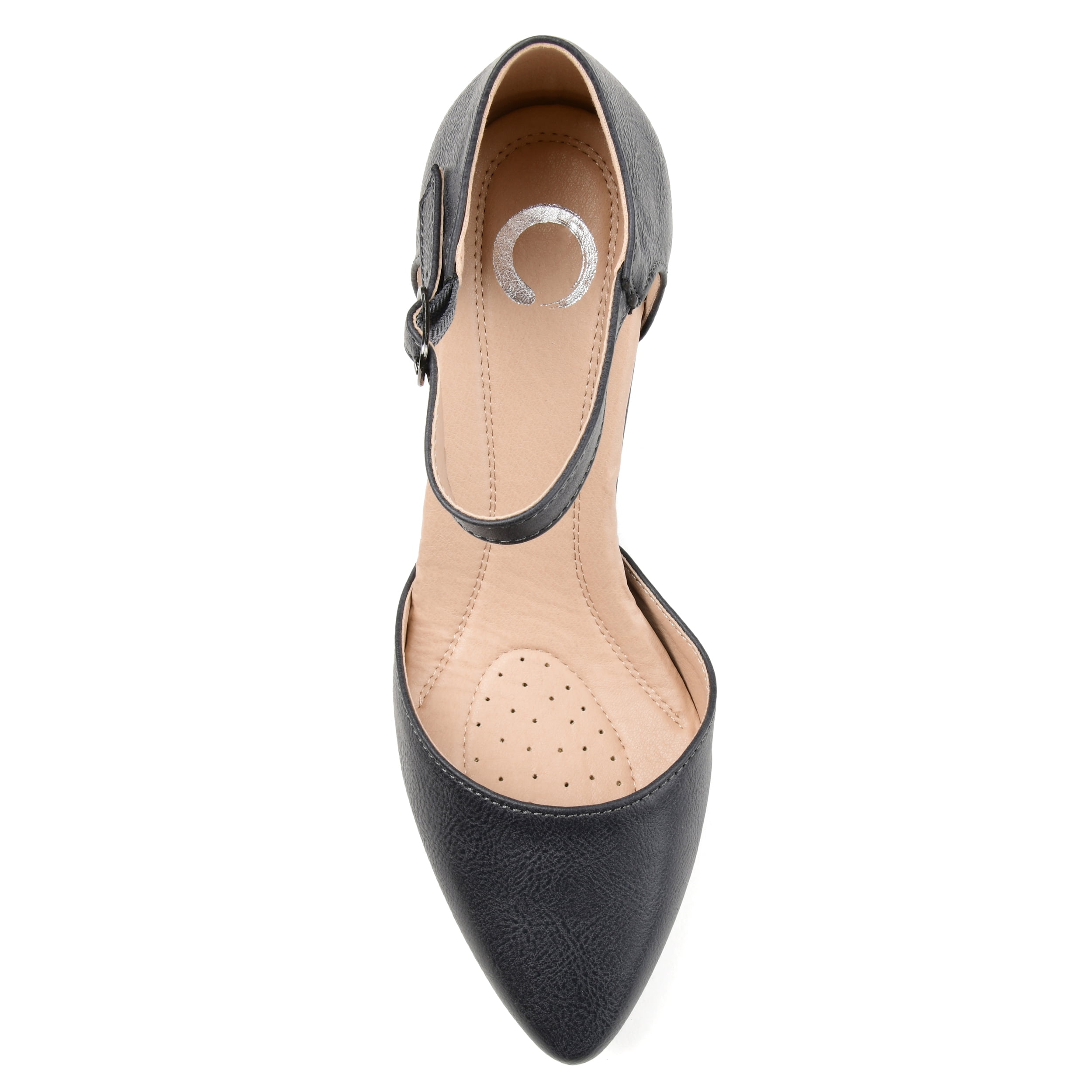 Brinley Co. Womens Faux Leather Comfort Sole D'orsay Ankle Strap Almond Toe Heels