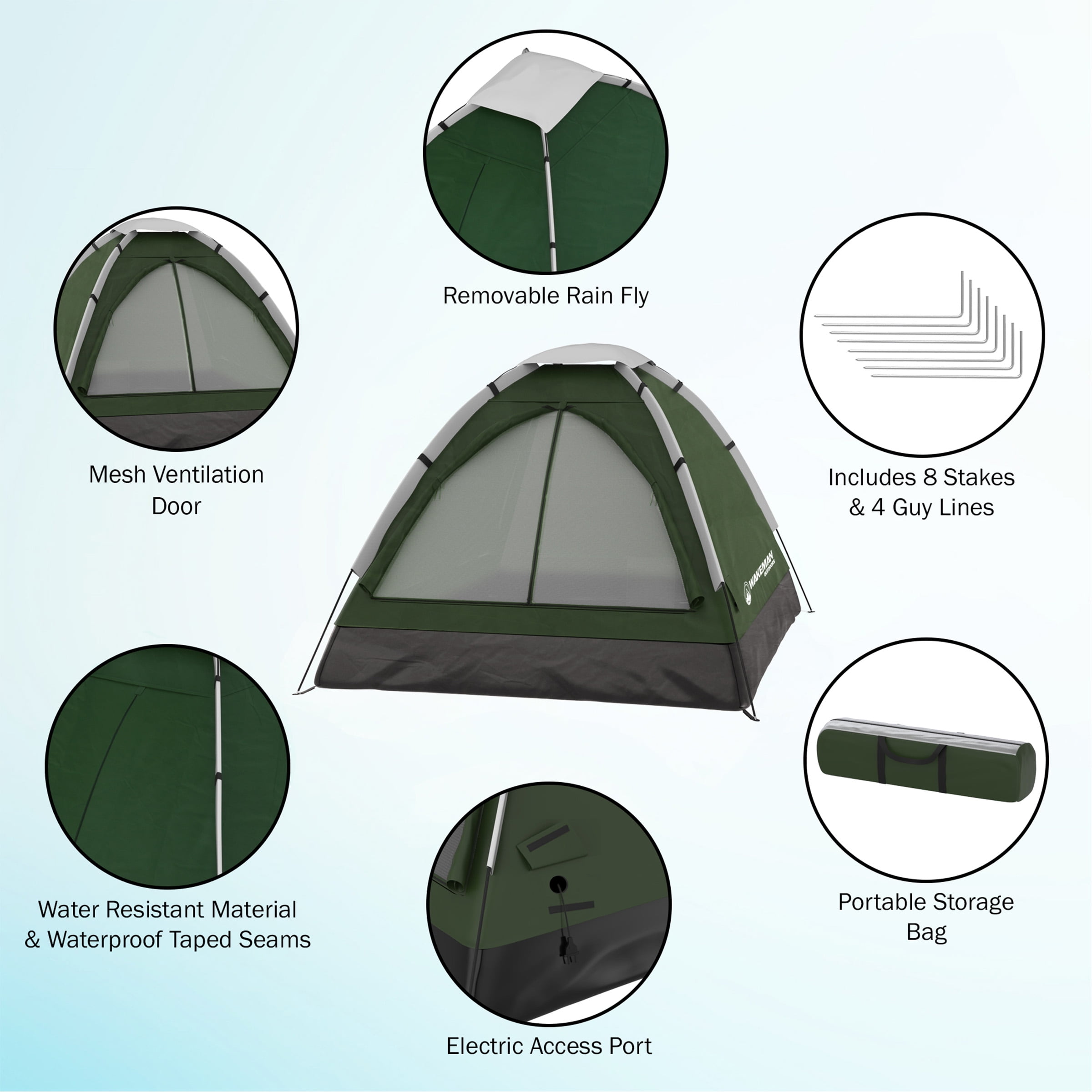2-Person Dome Tent- Rain Fly & Carry Bag- Easy Set Up-Great for Camping,  Backpacking, Hiking & Outdoor Music Festivals by Wakeman Outdoors