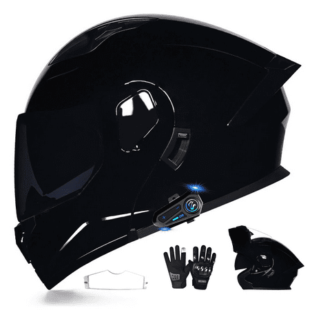 DOCRELD Bluetooth Motorcycle Helmet,Motorcycle Bluetooth Modular Helmet,DOT Approved,Dual Visor Full Face Flip up Integrated Motorcycle Helmets,Dual Speaker Microphone,Waterproof Adults Men Women