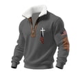 thumbnail image 2 of Men's Fleece Quarter Zip Sweatshirt, Cadet Collar Pullover with American Flag Print, Cozy No Hood Patriotic Sweater for Casual Wear, Daily Outfits Grey XL, 2 of 3