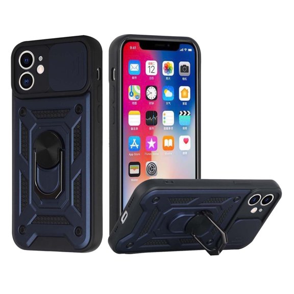 GSA ELITE Camera Cover Ring Stand Hybrid Case For iPhone 12 Pro Max (6.7") Blue