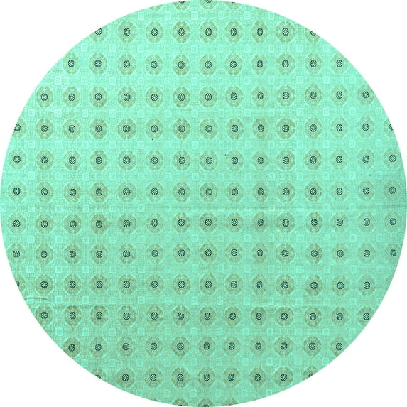 Ahgly Company Machine Washable Indoor Round Abstract Turquoise Blue Modern Area Rugs, 4' Round