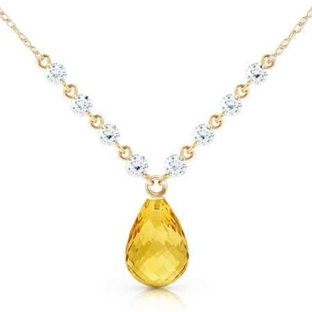 ALARRI 11.3 Carat 14K Solid Gold Mermaids Singing Citrine Diamond Necklace with 22 Inch Chain Length.