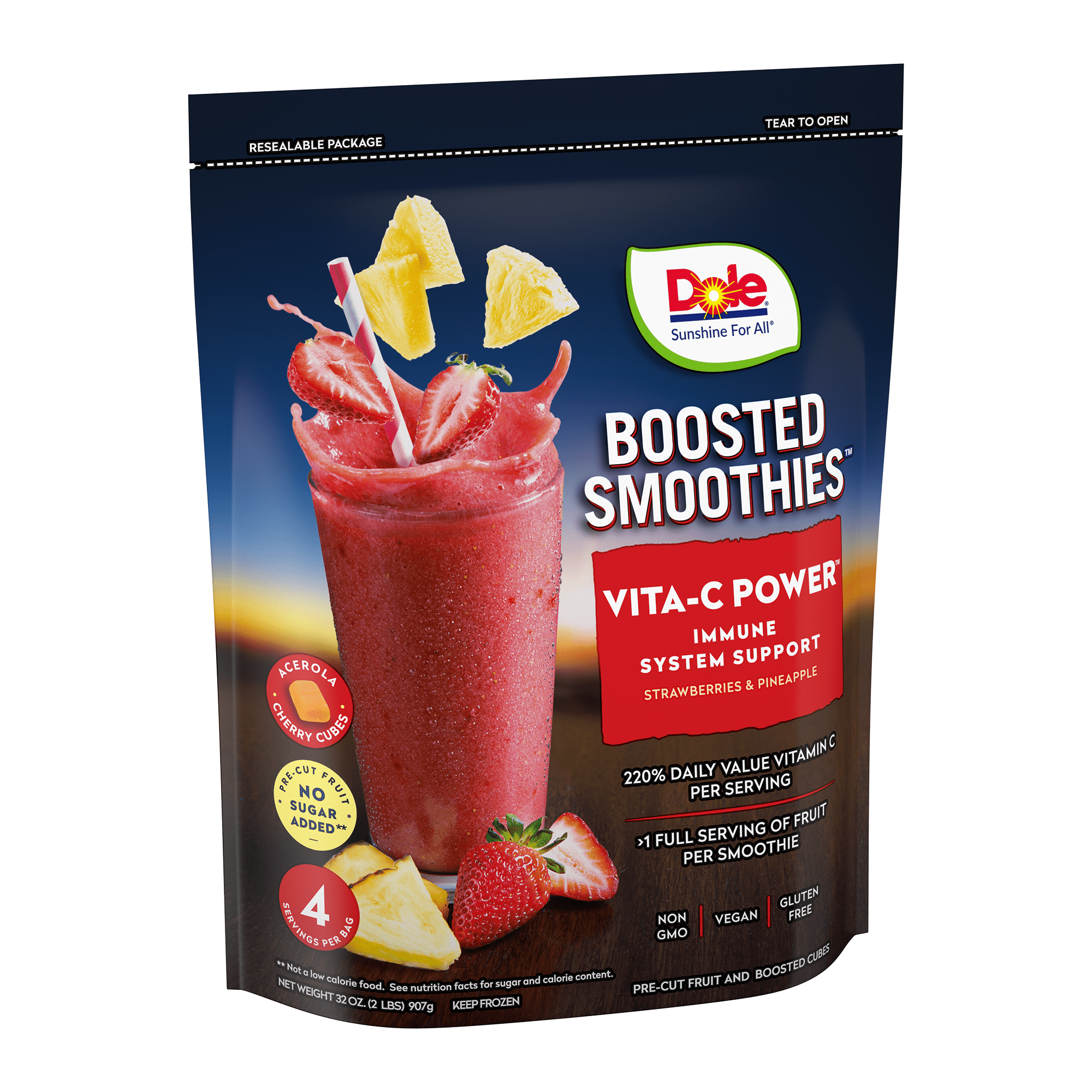 Dole Boosted Blends Frozen Strawberry and Pineapple Vita-C Smoothie Blend, 32 oz