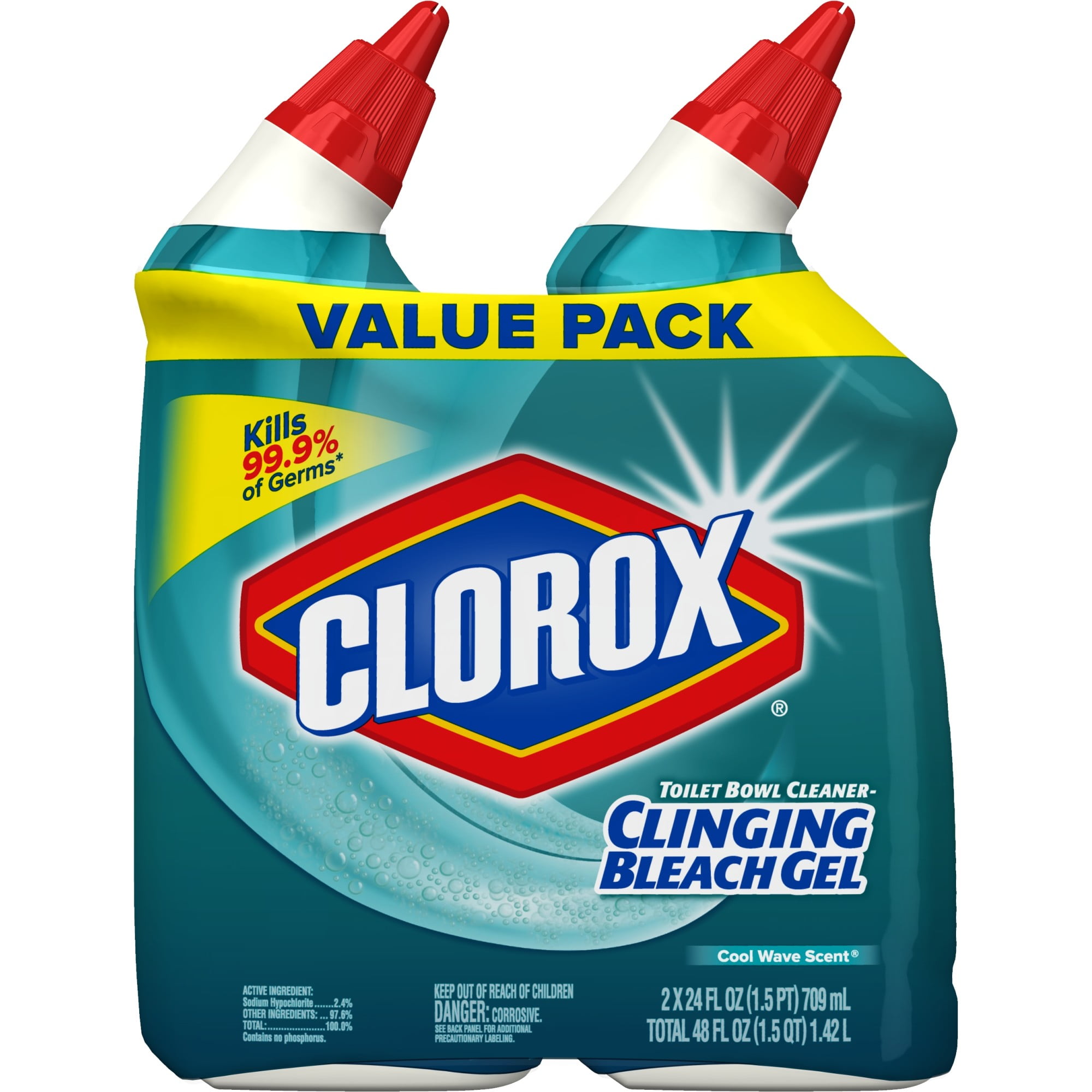 Clorox Toilet Bowl Cleaner Clinging Bleach Gel, Cool Wave 24 Ounces