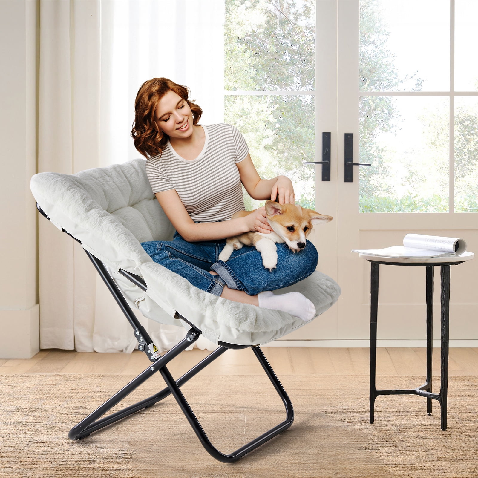 Comfy Faux Fur Folding Lounge Chair for Adults, Large Size Foldable