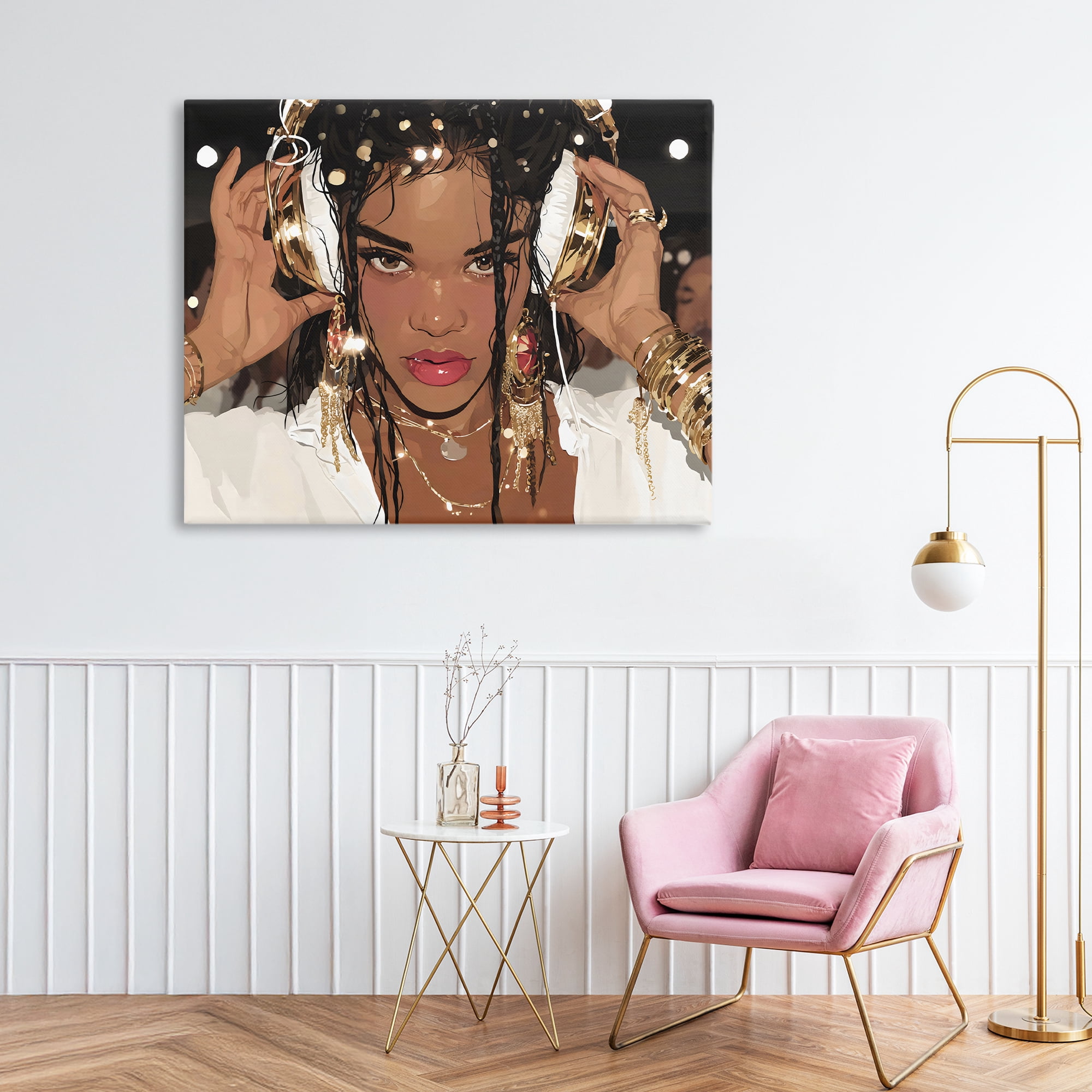 Stupell Industries Gold Headphones Glam Female Canvas Wall Art, design by Franklyn Gregory