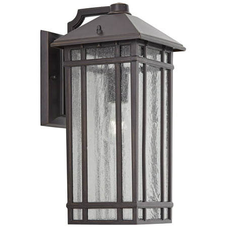 

Kathy Ireland Art Deco Outdoor Wall Light Fixture Rubbed Bronze 16 1/2 High Seedy Glass Panels for Exterior House Porch Patio