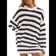 thumbnail image 2 of Conjunto de Pijama de Dos Piezas para Mujer, de Gran Tamaño, con Suéter A Rayas, Top de Larga y Pantalones Cortos. Negro S, 2 of 5