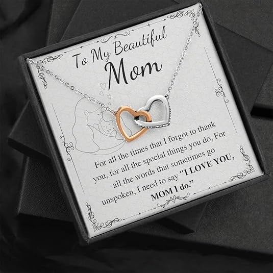 Interlocking Heart Necklace Christmas Gift for Beautiful Mom from daughter and son, Mothers Day Gift for mother, jewelry gift for Mom with personalized message
