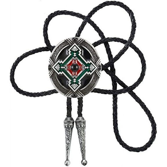 Vintage White Crack Triangle Bolo Tie for Men with Silver Bolo Tie Tips