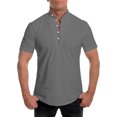 thumbnail image 2 of iopqo mens shirts men summer solid stand collar short sleeve casual loose shirt top polo shirts for men grey + xxl, 2 of 9