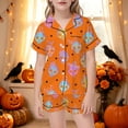 thumbnail image 2 of HEVRJEWJD Girls Halloween Pajamas Cute Pumpkin Ghost Print Short Sleeve Shirt Elastic Pants 2 Piece Pajama Set Kids Nightwear Orange14 13-14 Years, 2 of 4