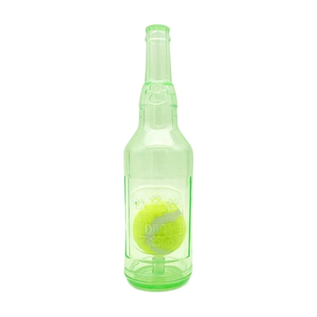 Juguete para perros con forma de botella de agua para masticadores agresivos, pelota de tenis incluida, juguete para perros chirriante, lindo juguete verde