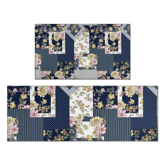 Pioneer Flower Floral Print Pattern Kitchen Rugs Sets Of 2,Anti Fatigue Kitchen Mat Rugs Non Slip Washable,Decorative Kitchen Floor Mats for Kitchen,Sink,Laundry,17"x30" 17"x47"