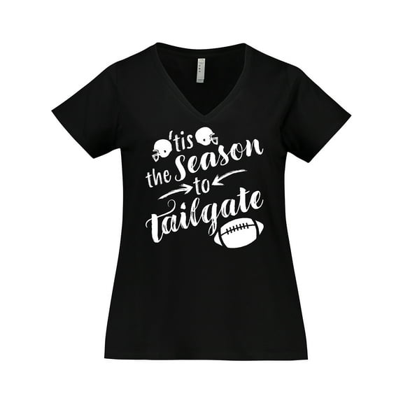 Inktastic Tis the Season to Tailgate with Helmets and Football Women's Plus Size V-Neck T-Shirt