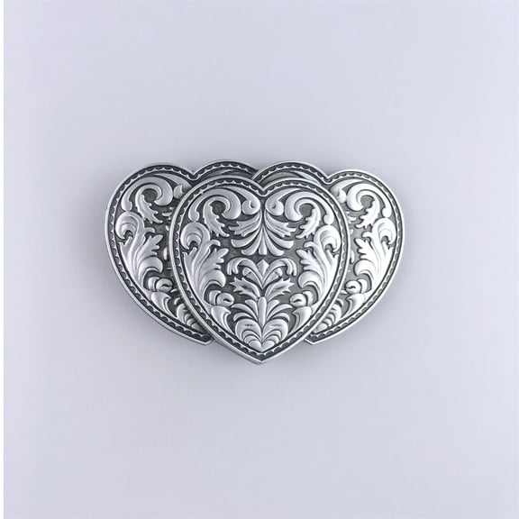 Antique Silver Triple Hearts Western Rodeo Belt Buckle