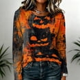 thumbnail image 3 of Halloween Shirts for Women 2026 Plus Size Long Sleeve Funny Pumpkin Print Tops Cute Vintage Teacher Shirts Casual Holiday Clothes Saffron XL, 3 of 5