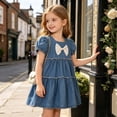 thumbnail image 4 of Zpanxa Girl Dress Girl's Cute Cowboy Denim Dress Solid Bowknot Short Sleeve Round Neck Dresses Blue 3 Years, 4 of 8