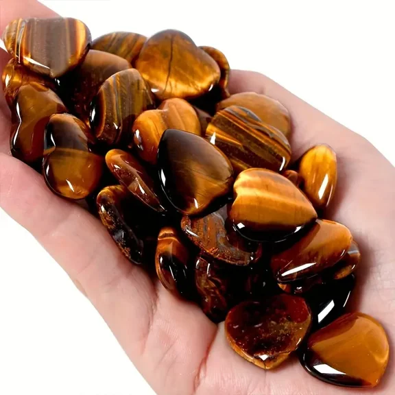 [Tiger Eye] Natural Tiger Eye Heart-Shaped Palm Stones | 30pcs | Polished Brown & Yellow Crystal | DIY Jewelry, Home Decor, and Holiday Gifts