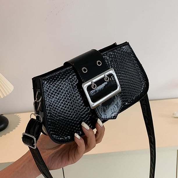 Bolso bandolera para mujer Patrón de cocodrilo PU Bolso bandolera de hombro sólido (Negro)