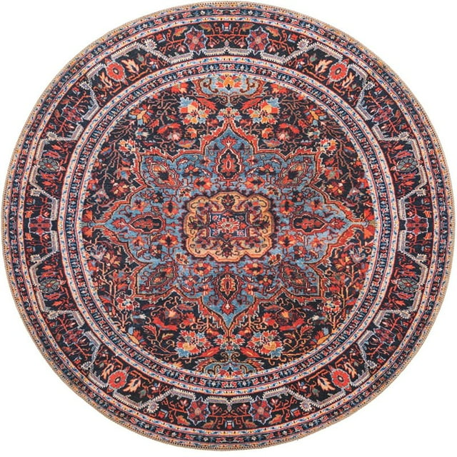Unique Loom Revival Medallion Dark Color Rug 5' x 5' Round Burgundy/Black