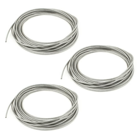 

3X 5mm Dia Steel PVC Coated Flexible Wire Rope Cable 10 Transparent + Silver