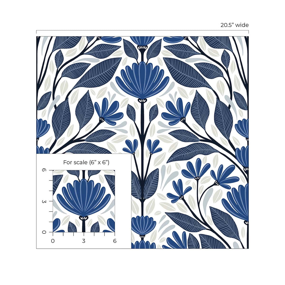 NextWall  Folk Floral Peel and Stick Wallpaper 20.5 in. W x 18 ft. L - Blue Sapphire & Pavestone