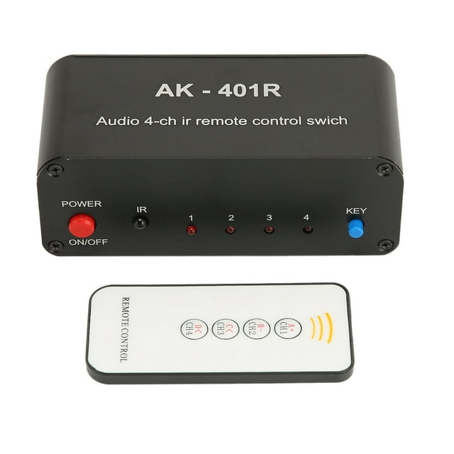4 Way AV Switch Switcher, Aluminium Alloy Housing Stereo Compact DC 12V 4 Channel Switcher Easy To Control With IR Remote Control For Game Console