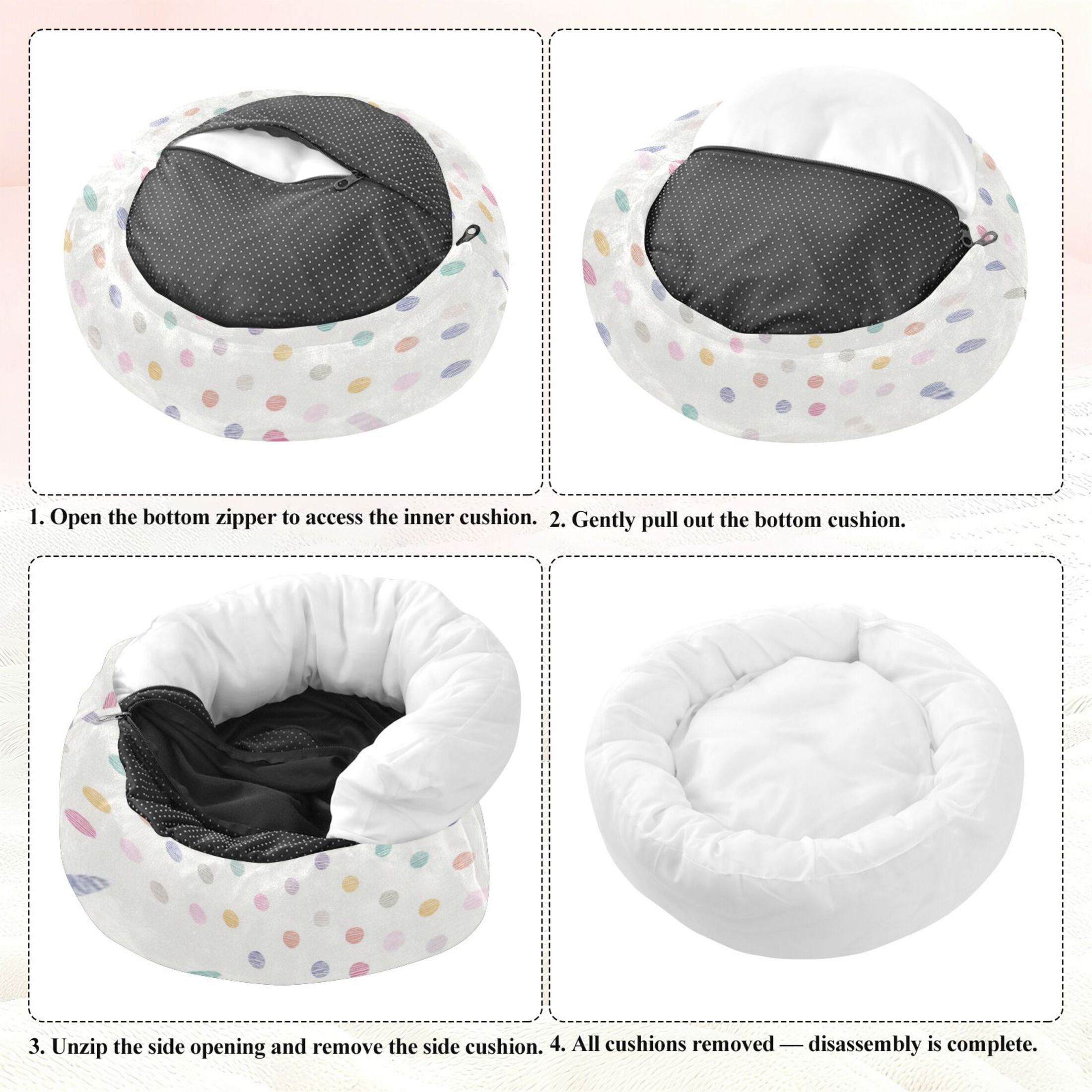Iauyy Pet Couch Donut Cat Bed for Indoor Cats/Small Dogs Washable & Machine with Non-slip Bottom Calming Cat Furniture, Light-colored Dotted Pattern (M)