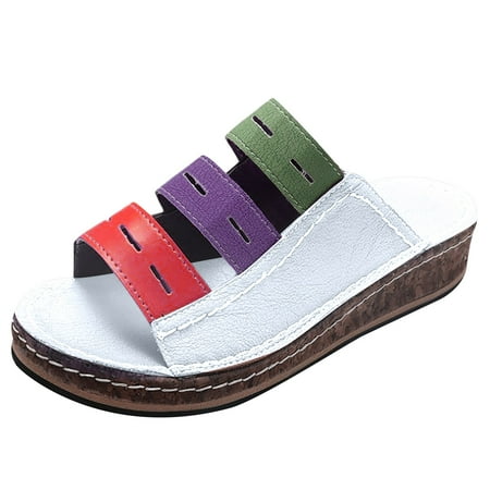 

Inkach Women Summer Sandals Flat Solid Color Loophole Shoes