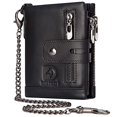 thumbnail image 2 of Mens Wallet with Chain Genuine Leather Purse RFID Blocking Bifold Double Zipper Coin Pocket with Anti-Theft Chain, 2 of 2