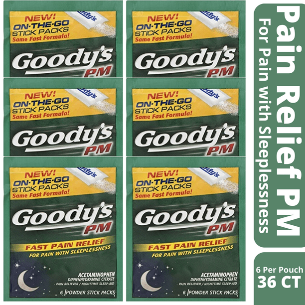 Goody's Nighttime Sleep Aid Fast Pain Relief, Regular Flavor, 6 Powder