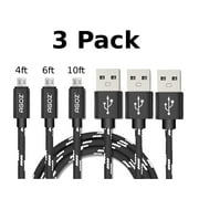 3 Pack 10ft, 6ft, 4ft, Micro USB Fast Charging Charger Data Cable Cord for Samsung Galaxy S7 Active, S7 Edge, Note 5/4, S6, J7 V, J7 PRO, J7 Sky Pro, Perx Prime, J3 Aura Orbit Emerge Eclipse