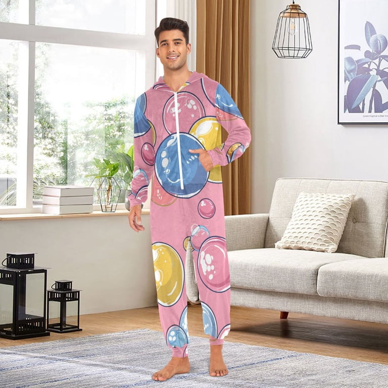 Colorful Bubble Gum Adult's Hoodie Onesie Jumpsuit One-Piece