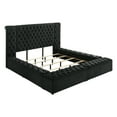 thumbnail image 4 of Queen Bed Frame: Black Velvet Tufted Headboard with Concealed Storage, Wood Frame, Modern Bedroom Furniture, Plush Upholstery, 104"x85.5"x61"H, 4 of 7