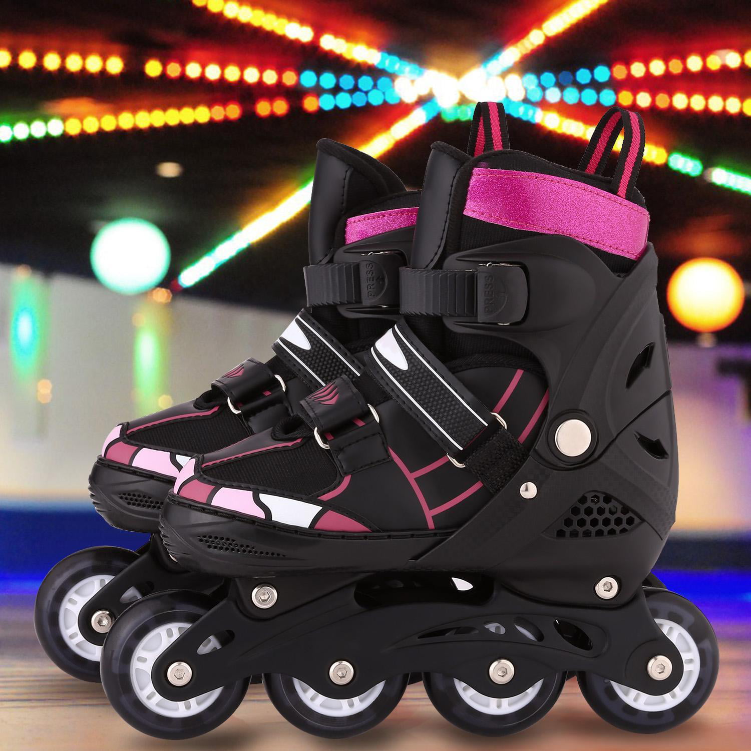 PowerRider Roller Skates for Girls Adjustable Skates for Boys Beginners Kids Roller Blades Pink with Flash LED Light Up Wheels Birthday Gifts
