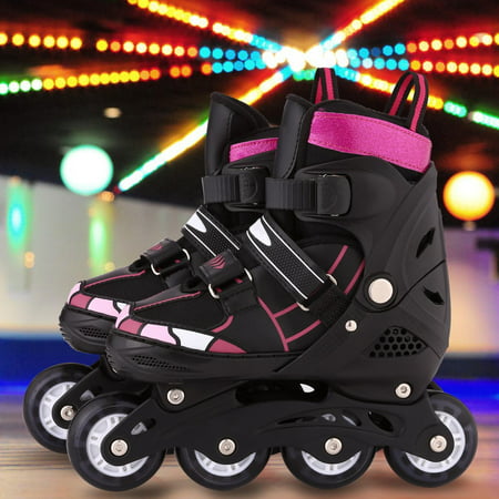 Unisex Adjustable Inline Skates with Light up Wheels Beginner Artificial Leather Rollerblades Fun Illuminating Roller Skates for Kids Boys and girls (Best Inline Skates For Beginners)