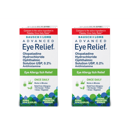 Bausch + Lomb Advanced Eye Relief 0.2% Olopatadine Antihistamine Eye Drops, 0.12 fl oz, 16-Hour Allergy Relief, Once-Daily Prescription-Strength Eye Drops for Itchy Eyes (Pack of 2)