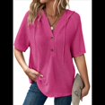 thumbnail image 1 of Blusas de Verano para Mujer, de Punto Gofre, de Corta, con Cordón, Sudaderas con Botones y Cuello en V, Blusas Informales, Camisas. Rojo L, 1 of 9