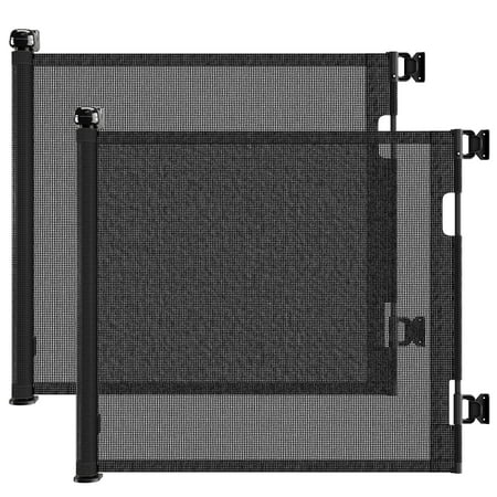 Retractable Dog Gate, Mesh Dog Gate for Doorways, Safety Gate for Stairs, Hallways, Black 76"W x 33"H