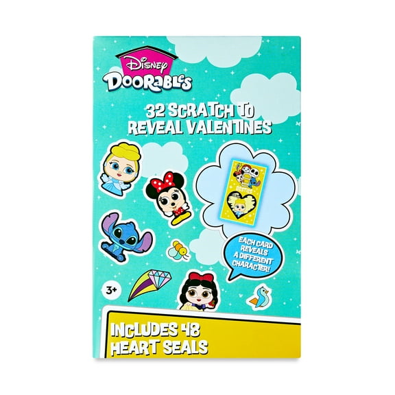 Disney Doorables Valentine Exchange Cards, Scratch to Reveal Message, Paper, 32 Count