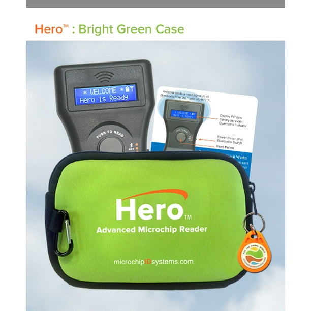Hero Bluetooth Universal Microchip Reader/Scanner with Green Case