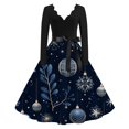 thumbnail image 2 of Christmas Dresses for Women Women's Casual And Fashionable Christmas Print V Neck Big Hem Dress Long Sleeved Dress with Christmas Snow House Print for Holiday Party,Blue,3XL, 2 of 4